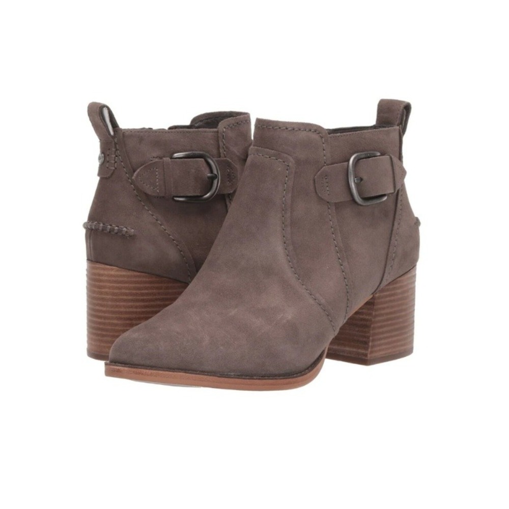 Ugg Leahy Ankle Boots Grey Mole Suede Water Resistant Block Heel Size 10